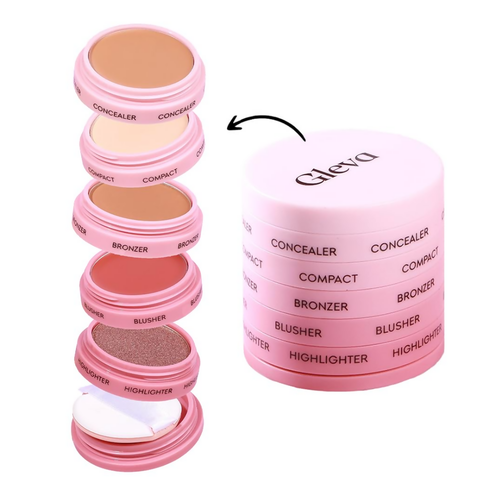 Gleva 5 In 1 Makeup stack Gleva 5 In 1 Makeup stack WIth Concealer, Bronzer, Blusher, Compact & Highlighter Smooth & Blendable Formula - Fair | Grab2Buy