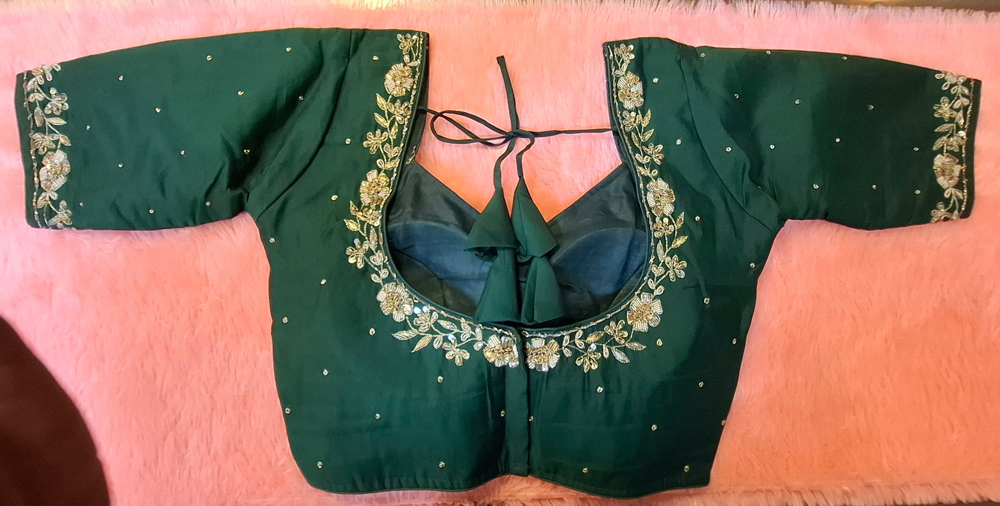 Kia Fashions Bottle Green Hand Embroidered Embroidered Readymade Blouse