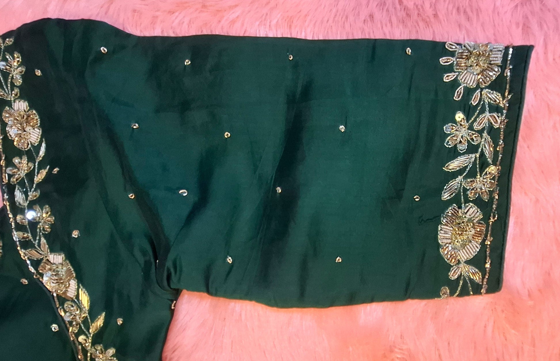 Kia Fashions Bottle Green Hand Embroidered Embroidered Readymade Blouse