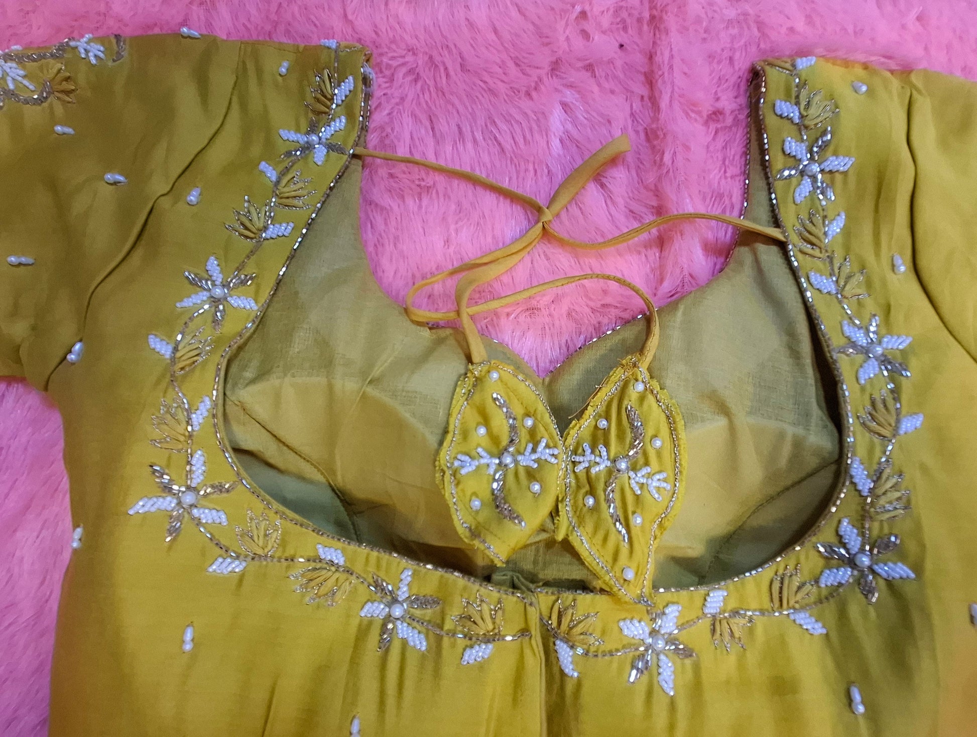 Kia Fashions Mustard Yellow Cotton Silk Hand Embroidered Readymade Blouse 