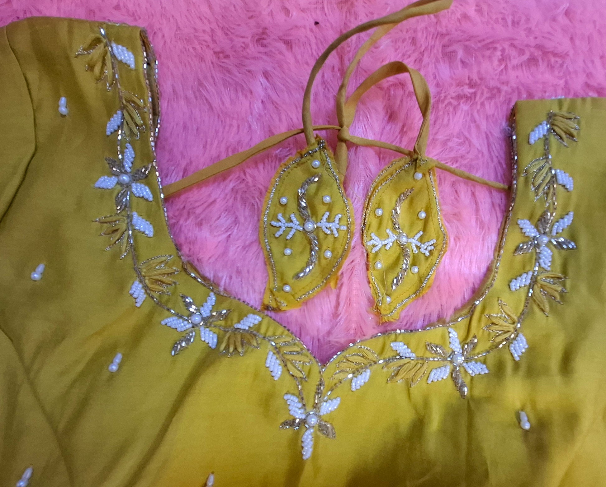 Kia Fashions Mustard Yellow Cotton Silk Hand Embroidered Readymade Blouse 