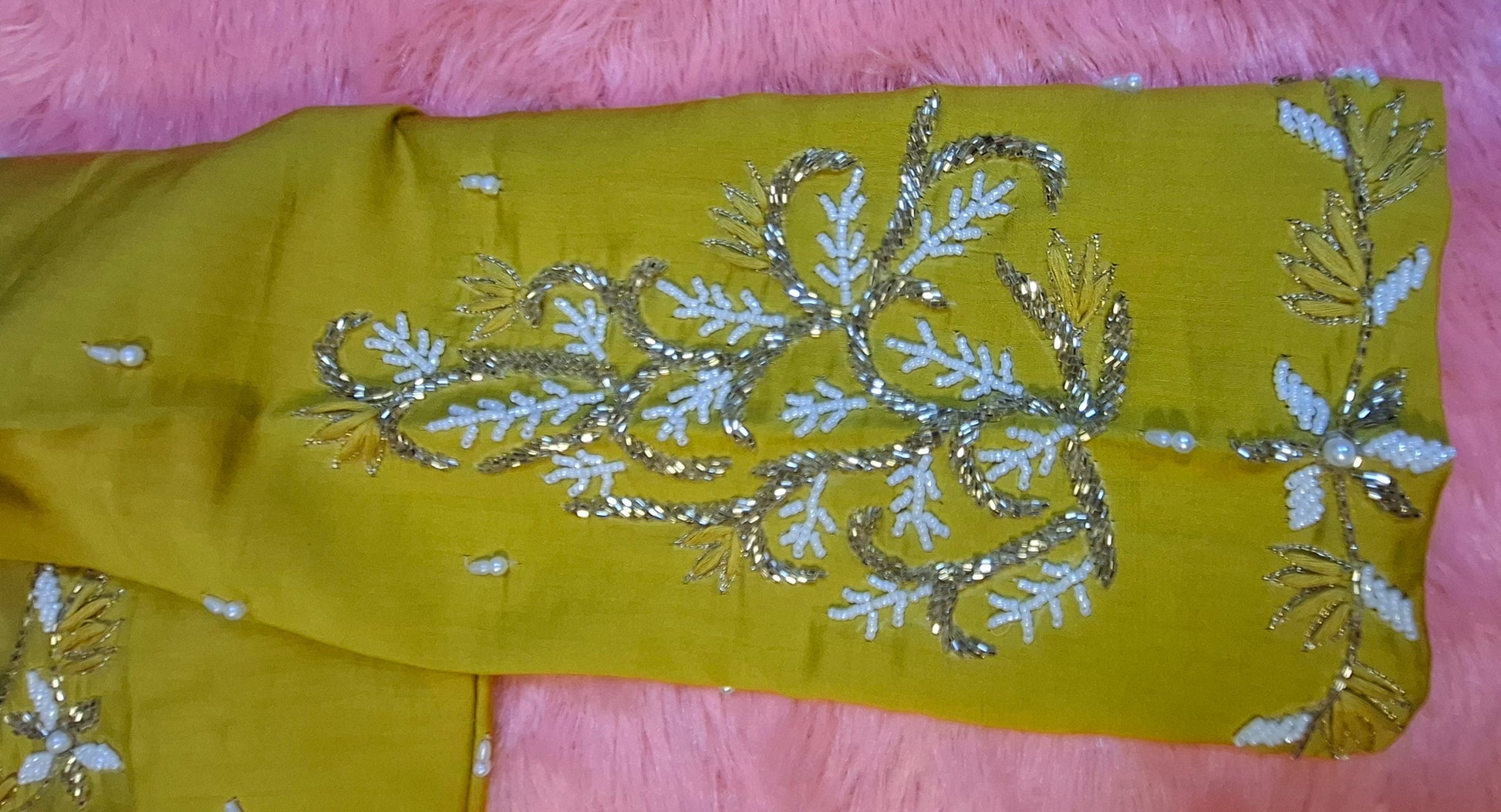 Kia Fashions Mustard Yellow Cotton Silk Hand Embroidered Readymade Blouse 