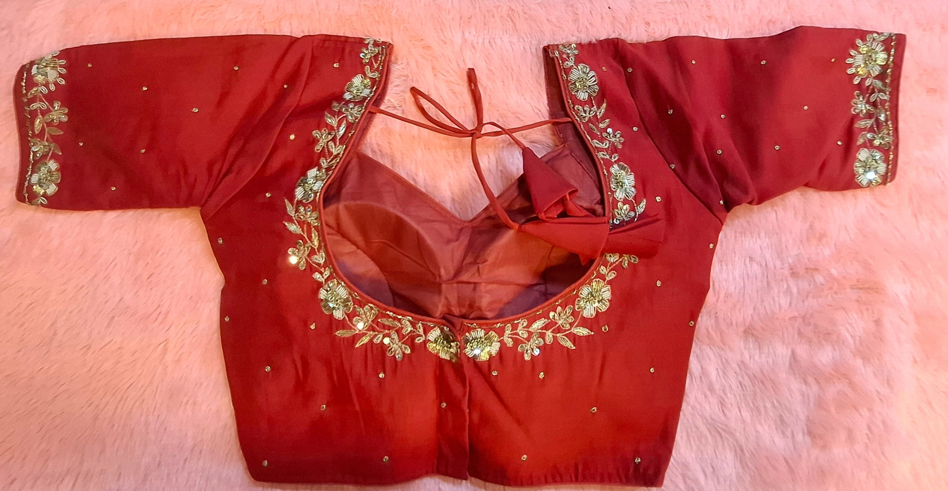 Kia Fashions Red Hand Embroidered Embroidered Readymade Blouse