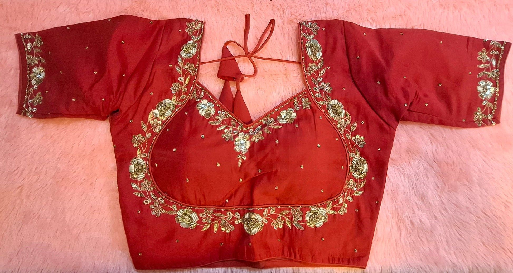 Kia Fashions Red Hand Embroidered Embroidered Readymade Blouse