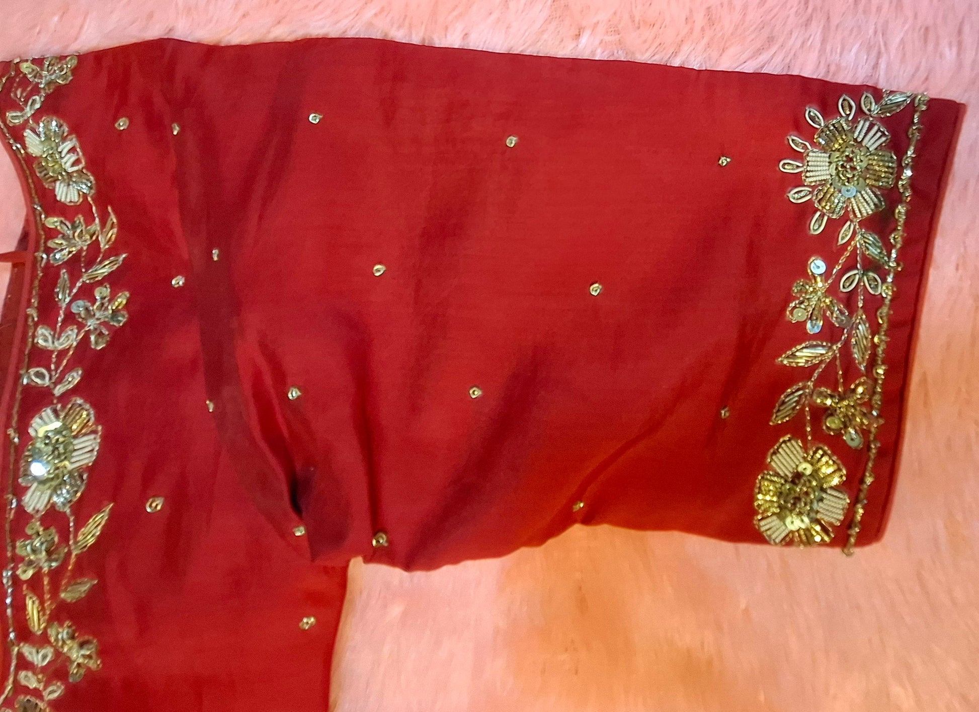 Kia Fashions Red Hand Embroidered Embroidered Readymade Blouse