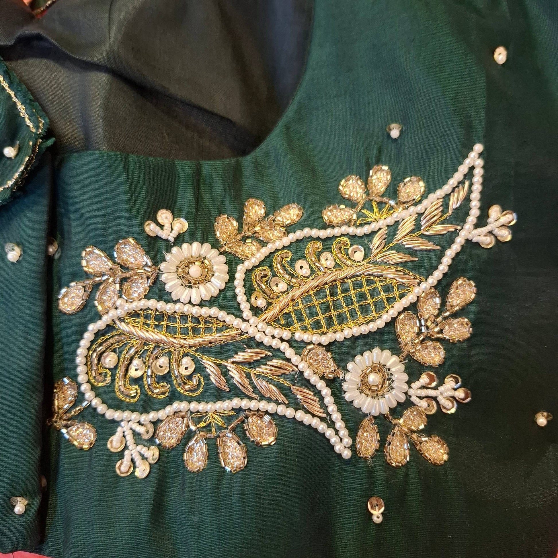 Kia Fashions Bottle Green Hand Embroidered Embroidered Readymade Blouse