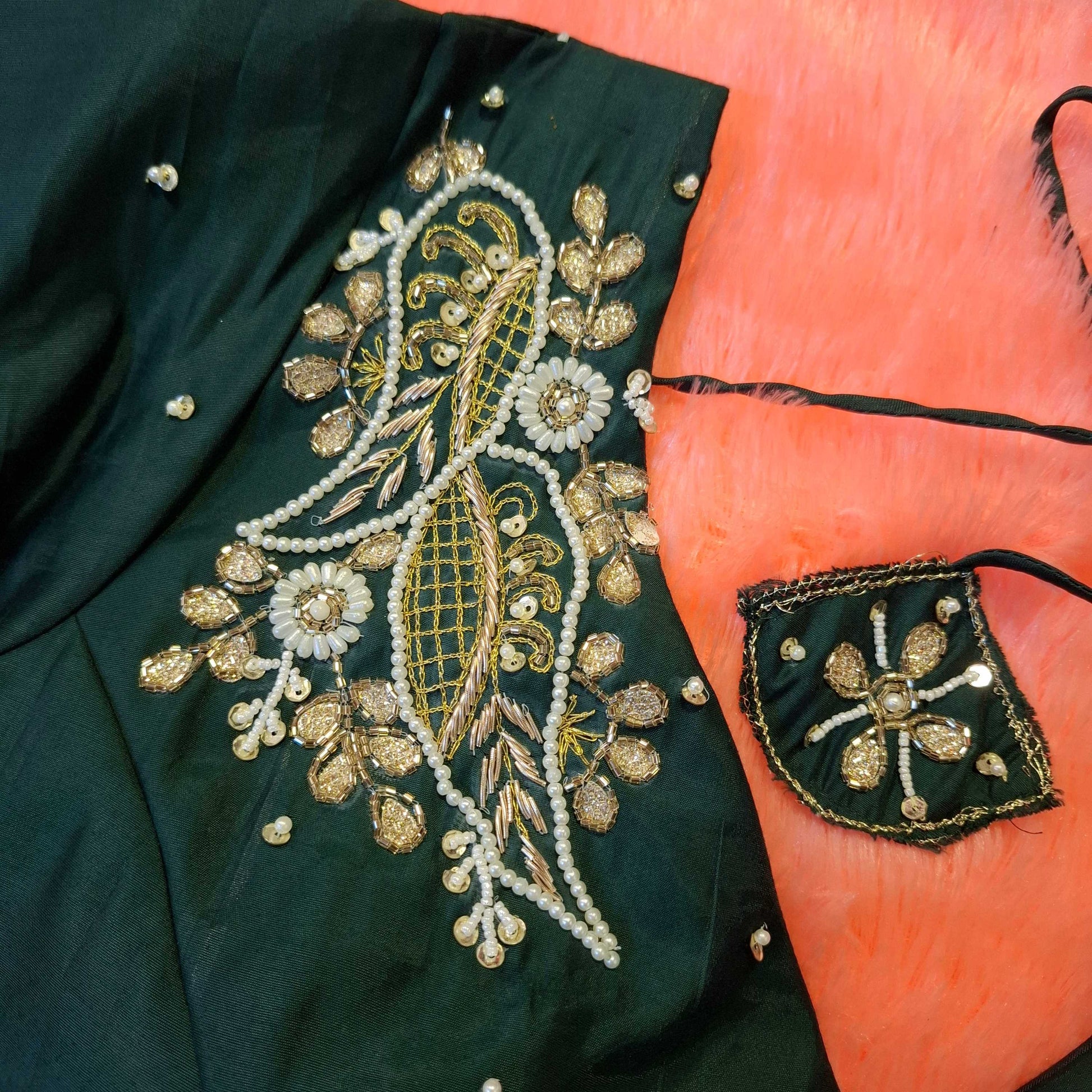 Kia Fashions Bottle Green Hand Embroidered Embroidered Readymade Blouse