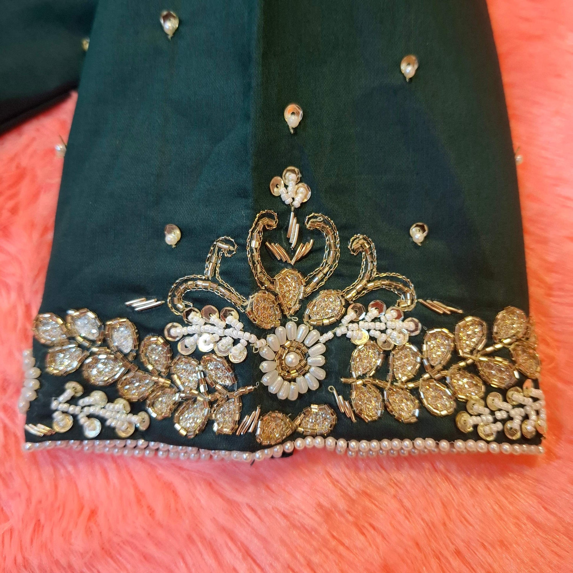 Kia Fashions Bottle Green Hand Embroidered Embroidered Readymade Blouse