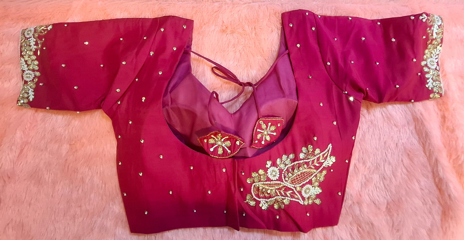 Kia Fashions Hot Pink Hand Embroidered Embroidered Readymade Blouse