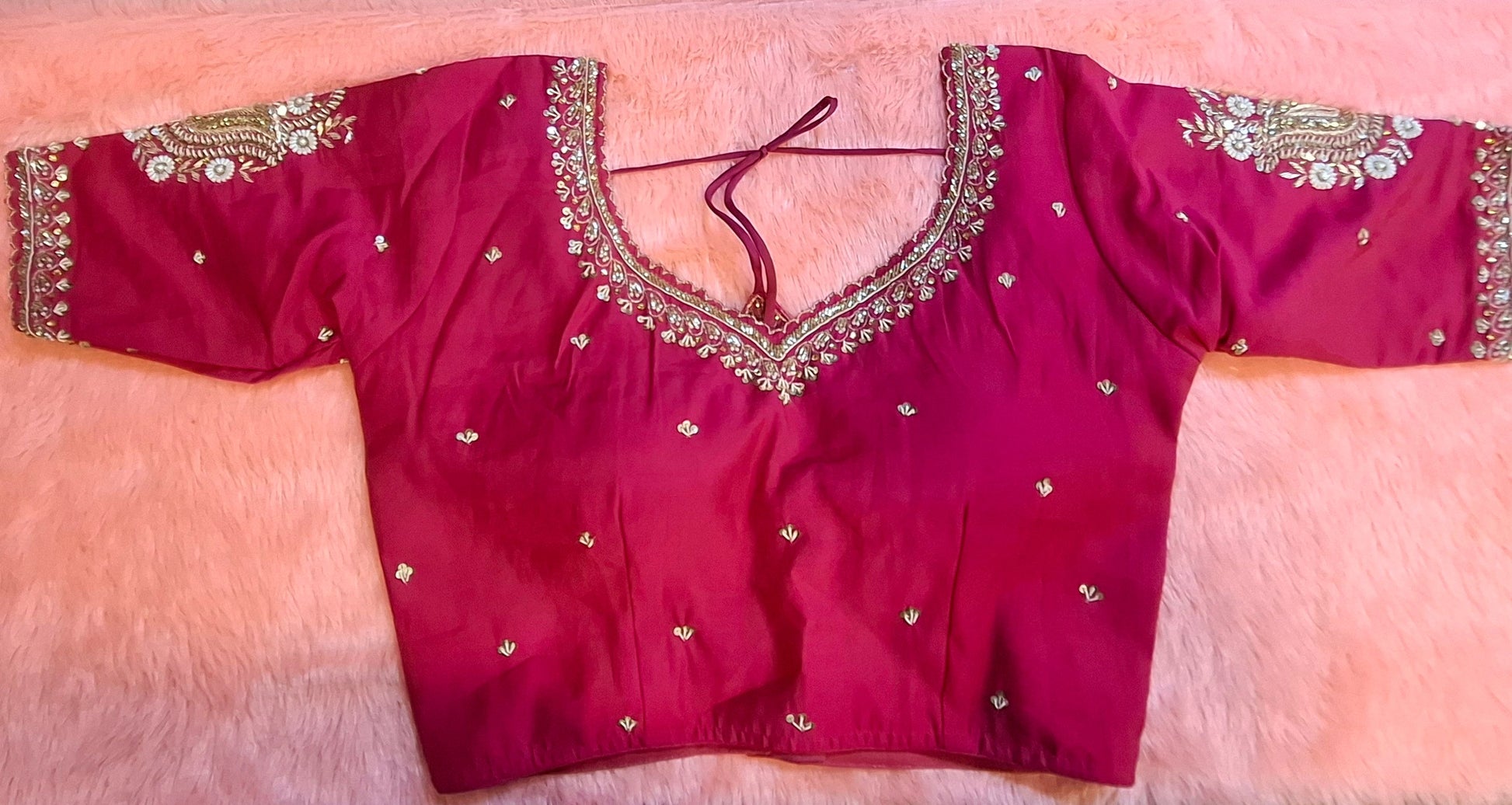 Kia Fashions Hot Pink Cotton Silk Hand Embroidered Readymade Blouse | Grab2Buy