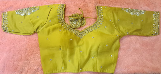 Kia Fashions Mustard Yellow Cotton Silk Hand Embroidered Readymade Blouse