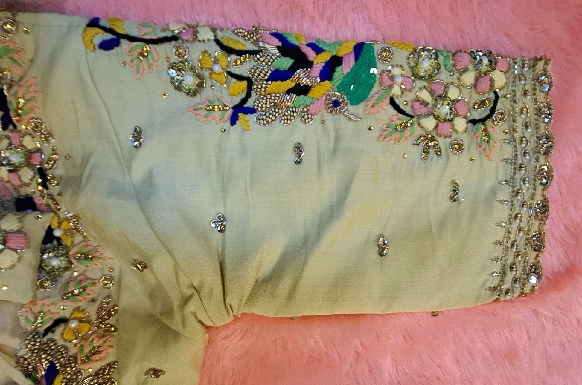Kia Fashions Cream Hand Embroidered Embroidered Readymade Blouse