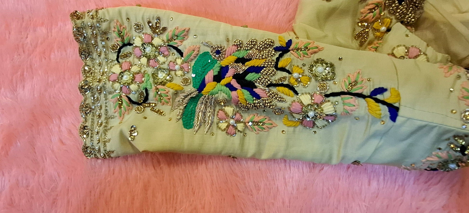Kia Fashions Cream Hand Embroidered Embroidered Readymade Blouse