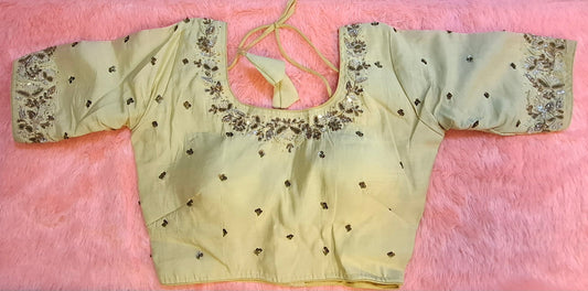 Kia Fashions Beige Cotton Silk Hand Embroidered Readymade Blouse