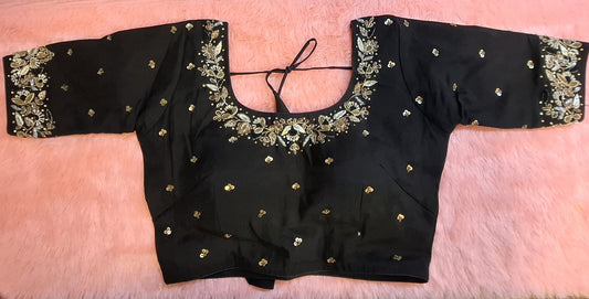Kia Fashions Black Cotton Silk Hand Embroidered Readymade Blouse