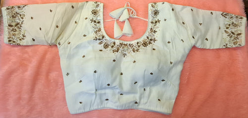 Kia Fashions Off-White Cotton Silk Hand Embroidered Readymade Blouse