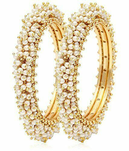Gold-Polished Alloy Pearl Cluster Bangle Set - The Pari 