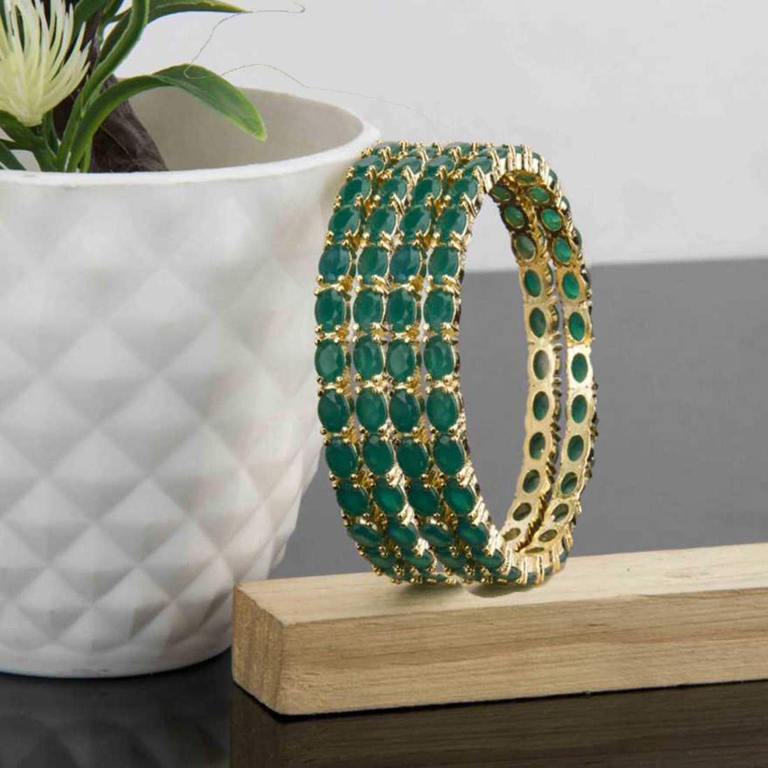 Gold-Polished Alloy Green Ad 4 Bangles Set - The Pari 