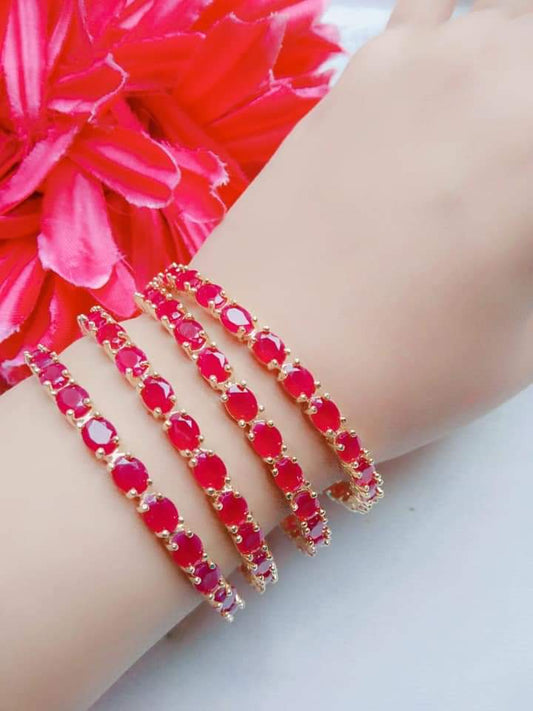 Gold-Plated Alloy Ruby Ad 4 Bangles Set - The Pari - Grab2buy