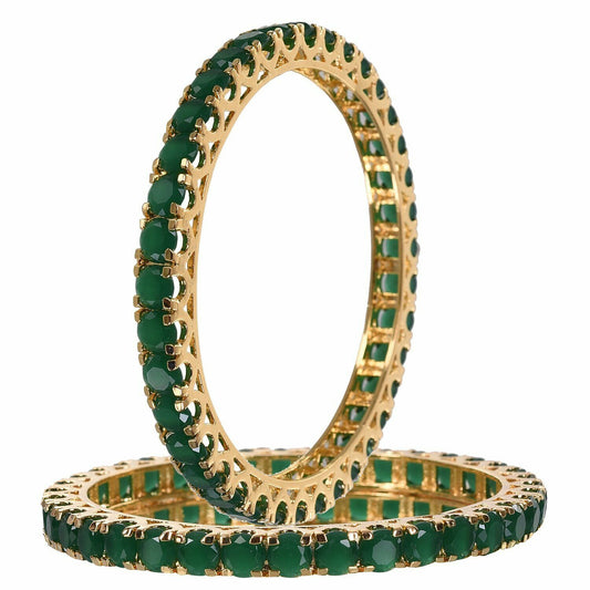 Gold-Polished Alloy Green Ad 2 Bangles Set - The Pari | Grab2Buy
