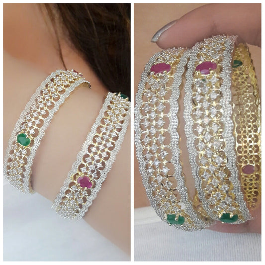 Gold-Plated Alloy American Diamond Broad Multi Bangle Set - The Pari - Grab2buy