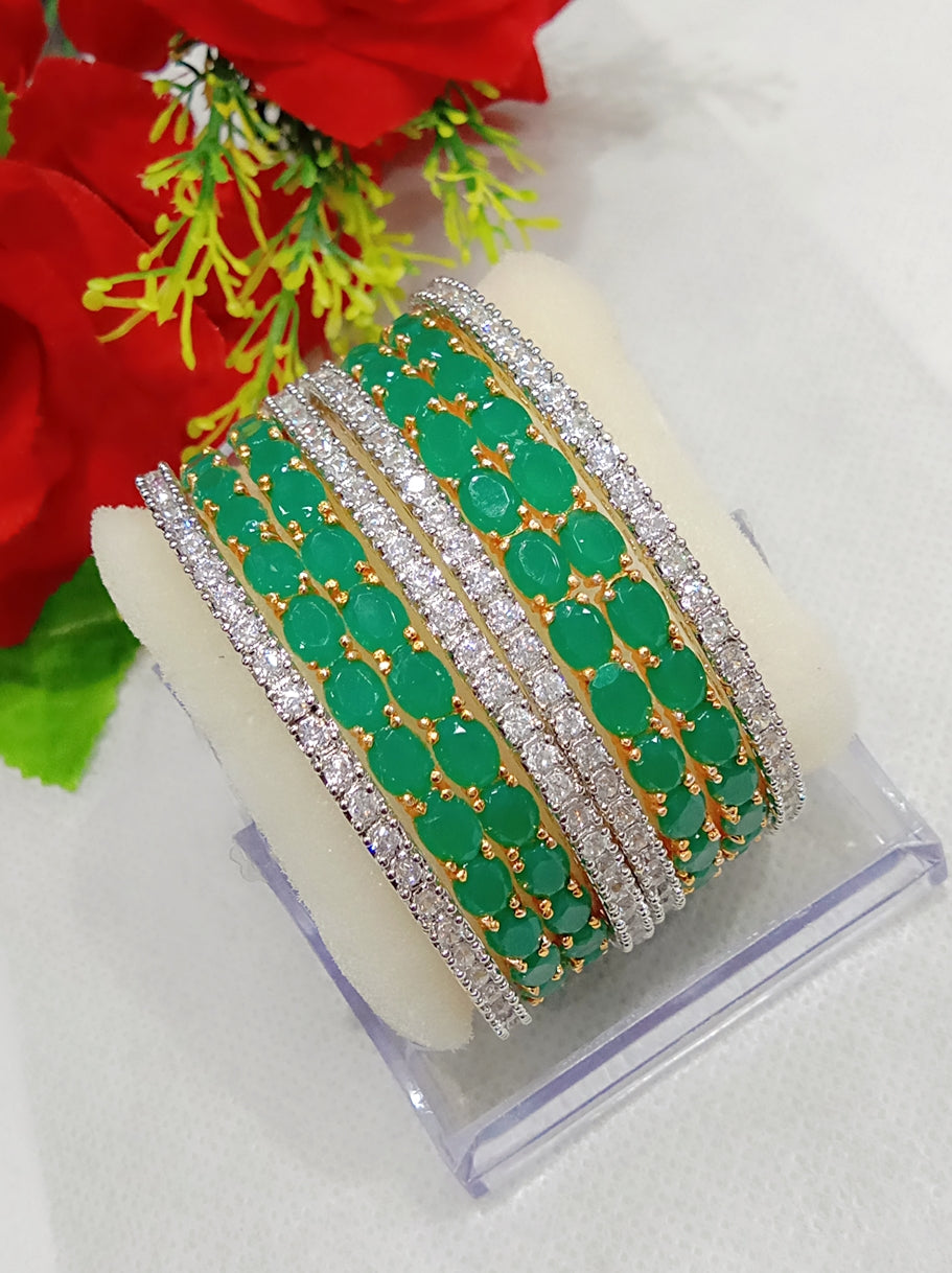 Gold-Polished Alloy Designer Green Combo Of Ad Bangles - The Pari 