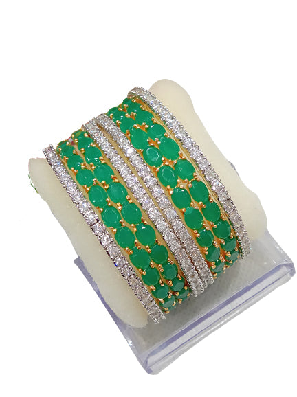 Gold-Plated Alloy Designer Green Combo Of Ad Bangles - The Pari - Grab2buy