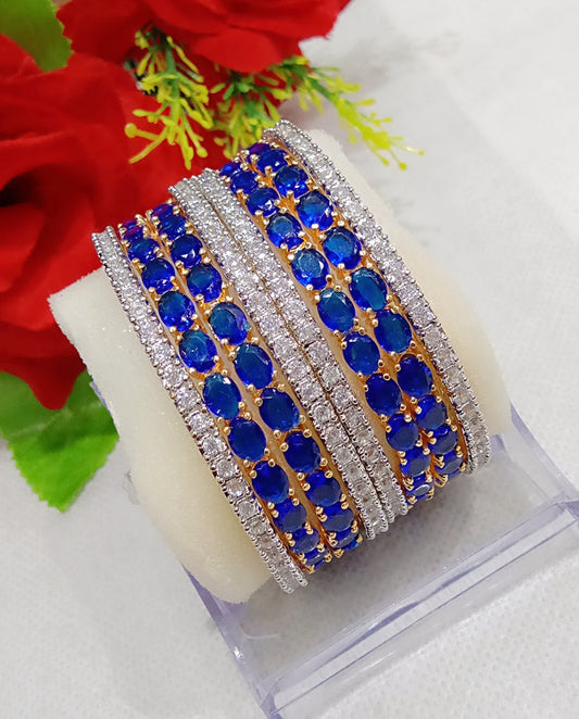 Gold-Polished Alloy Designer Blue Combo Of Ad Bangles - The Pari 