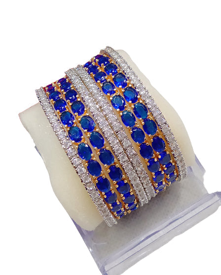 Gold-Plated Alloy Designer Blue Combo Of Ad Bangles - The Pari - Grab2buy