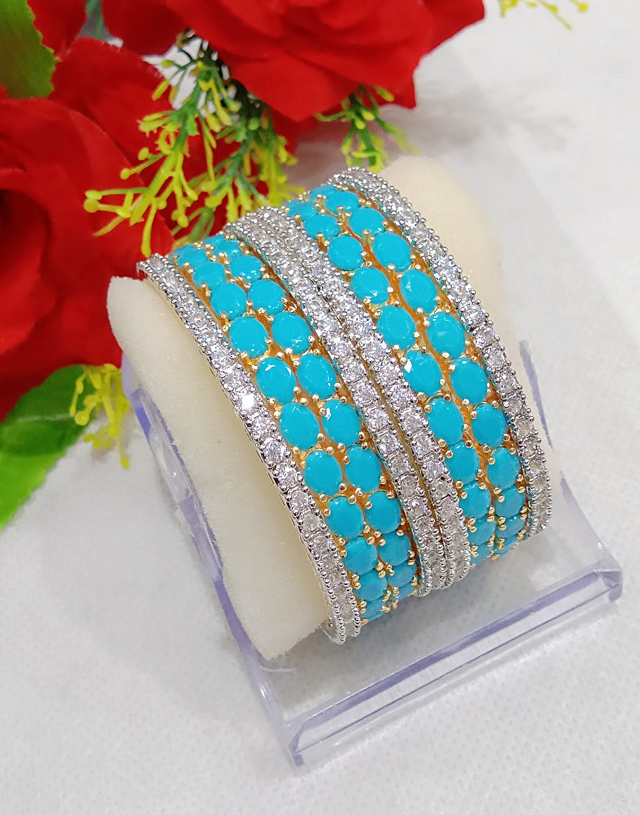 Gold-Polished Alloy Designer Sky Blue Combo Of Ad Bangles - The Pari 