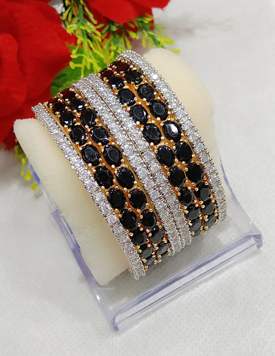 Gold-Polished Alloy Designer Black Combo Of Ad Bangles - The Pari 