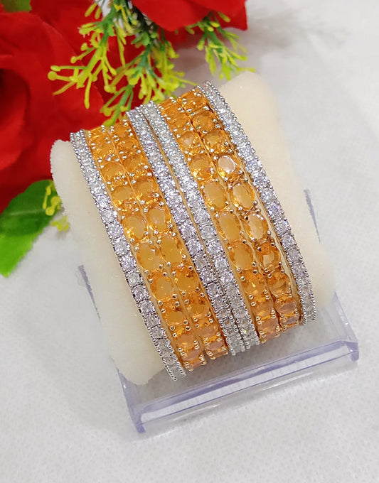 Gold-Polished Alloy Designer Yellow Combo Of Ad Bangles - The Pari 