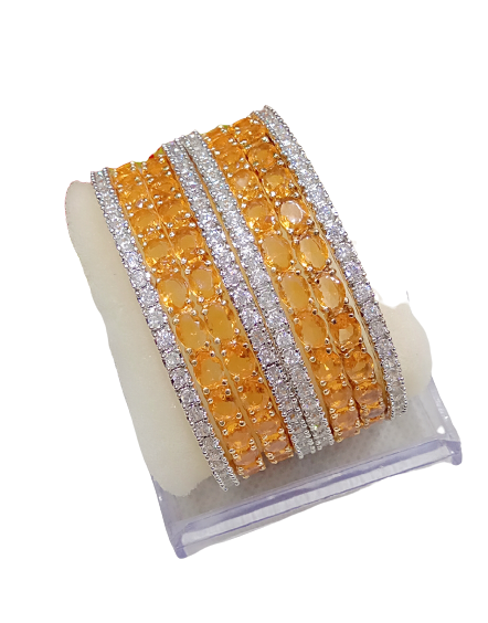 Gold-Polished Alloy Designer Yellow Combo Of Ad Bangles - The Pari 
