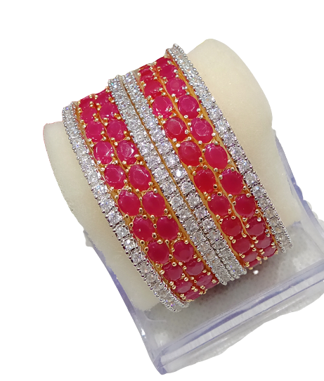 Gold-Polished Alloy Designer Ruby Combo Of Ad Bangles - The Pari 
