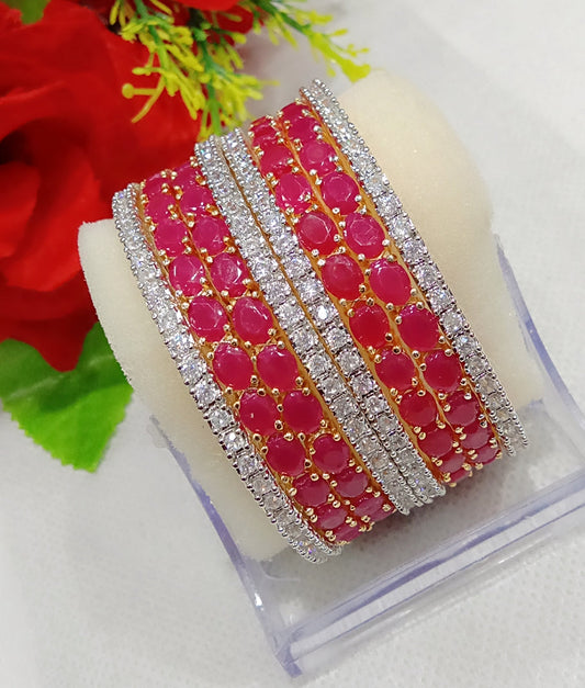 Gold-Polished Alloy Designer Ruby Combo Of Ad Bangles - The Pari 
