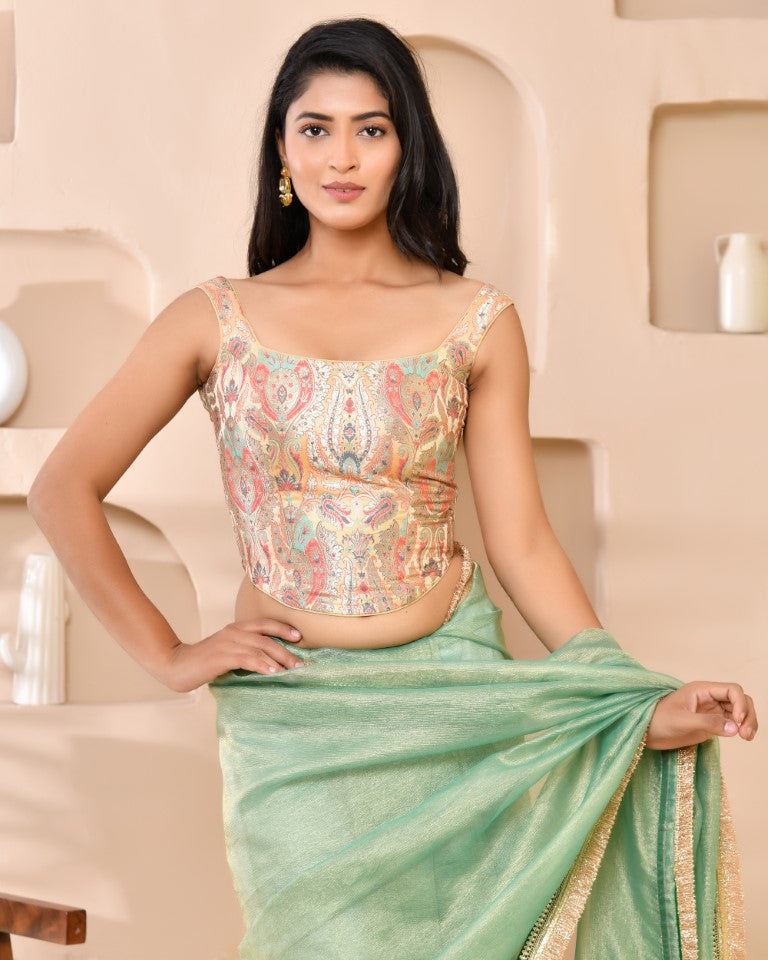 Amodini Designer Studio Kashi Banarsi Corset Style Golden Blouse