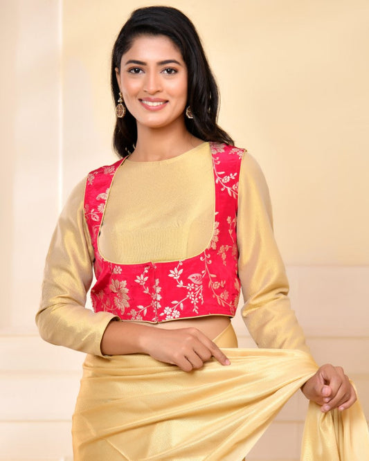 Amodini Designer Studio Pink Banarsi Jacket With Golden Blouse 