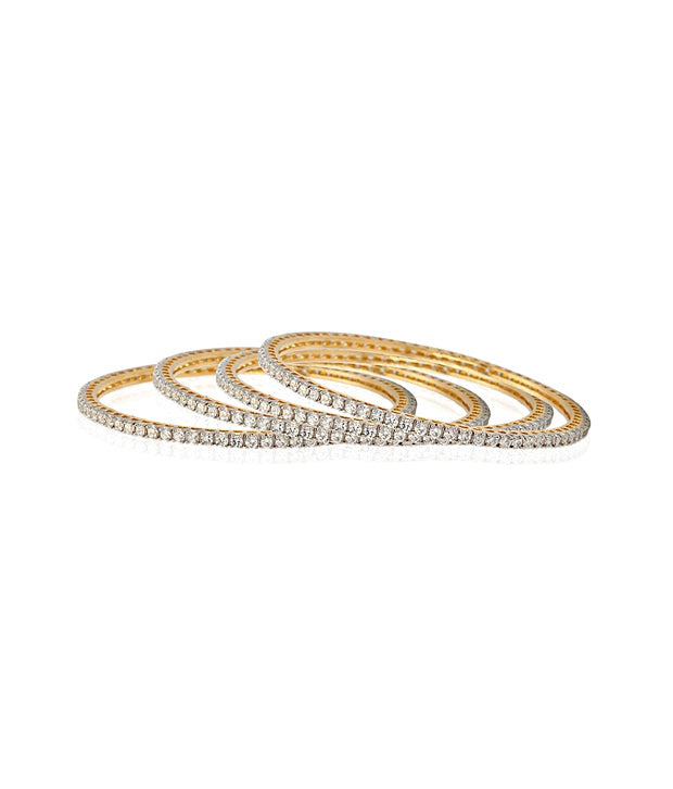 Gold-Polished Alloy American Diamond Studded Set Of 4 Bangles - The Pari 