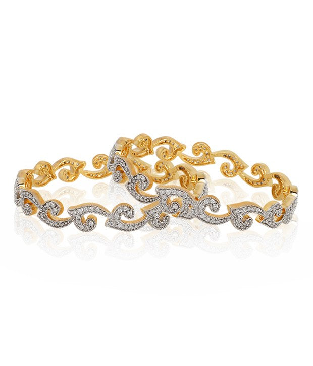 Gold-Polished Alloy Intricate Work American Diamond Bangle Set - The Pari | Grab2Buy