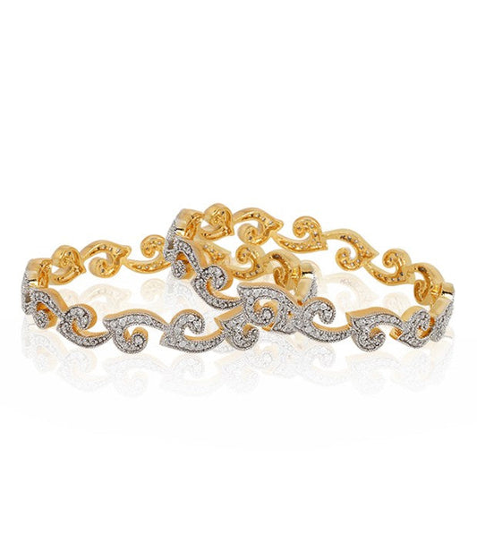 Gold-Polished Alloy Intricate Work American Diamond Bangle Set - The Pari 