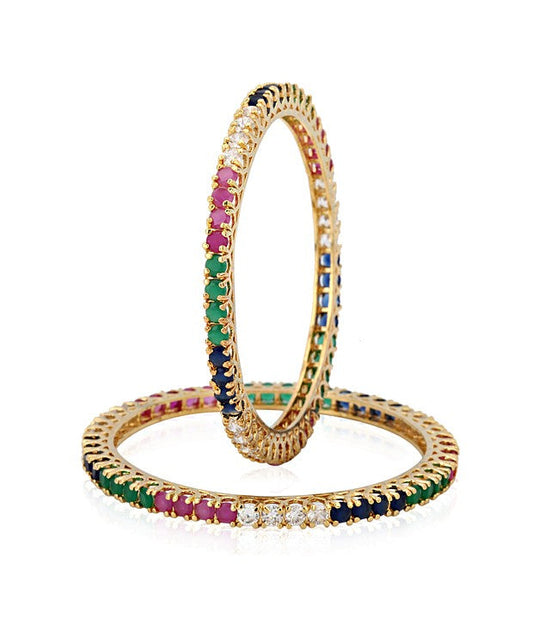 Gold-Polished Alloy Set Of 2 Multicolou Ad Bangles - The Pari | Grab2Buy