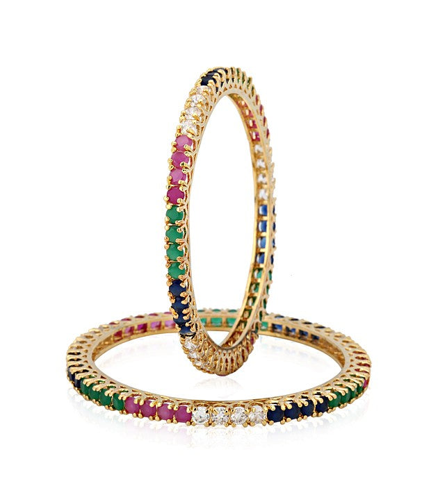 Gold-Polished Alloy Set Of 2 Multicolou Ad Bangles - The Pari 