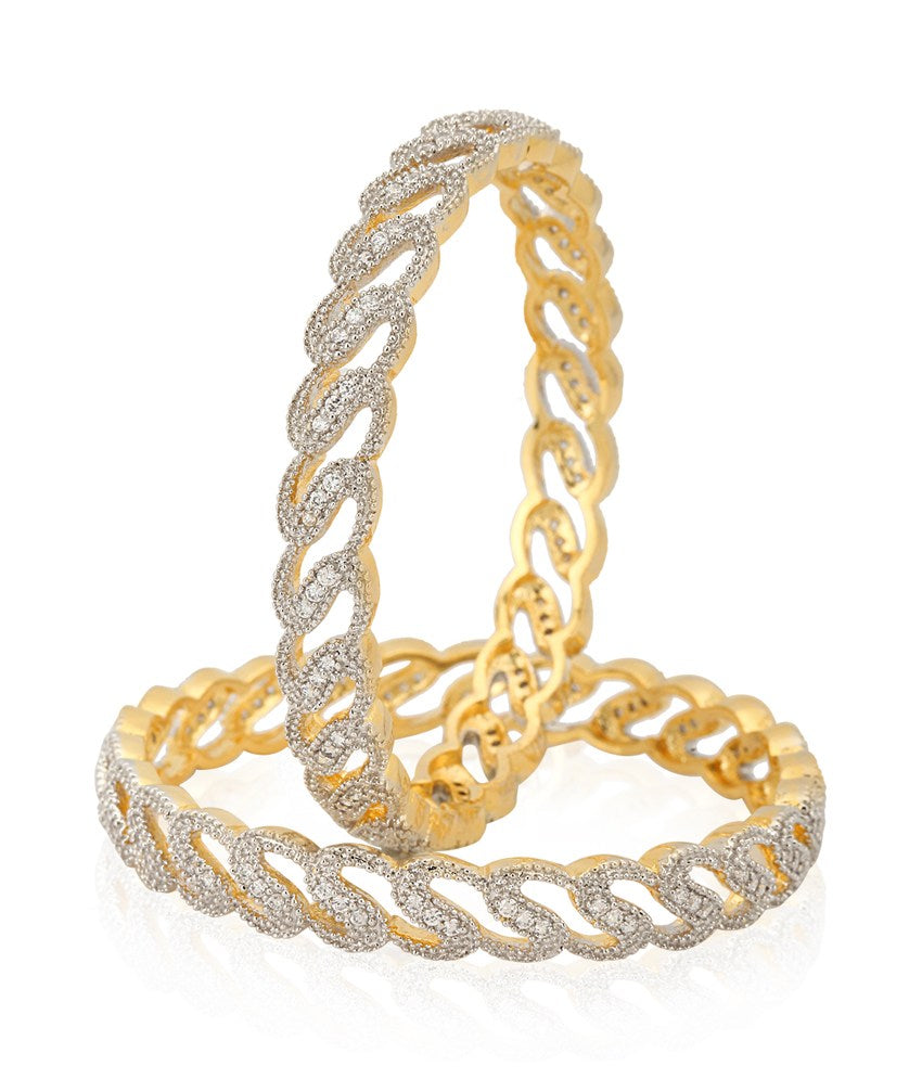 Gold-Polished Alloy Chand Tara American Diamond Studded Bangle Set - The Pari 