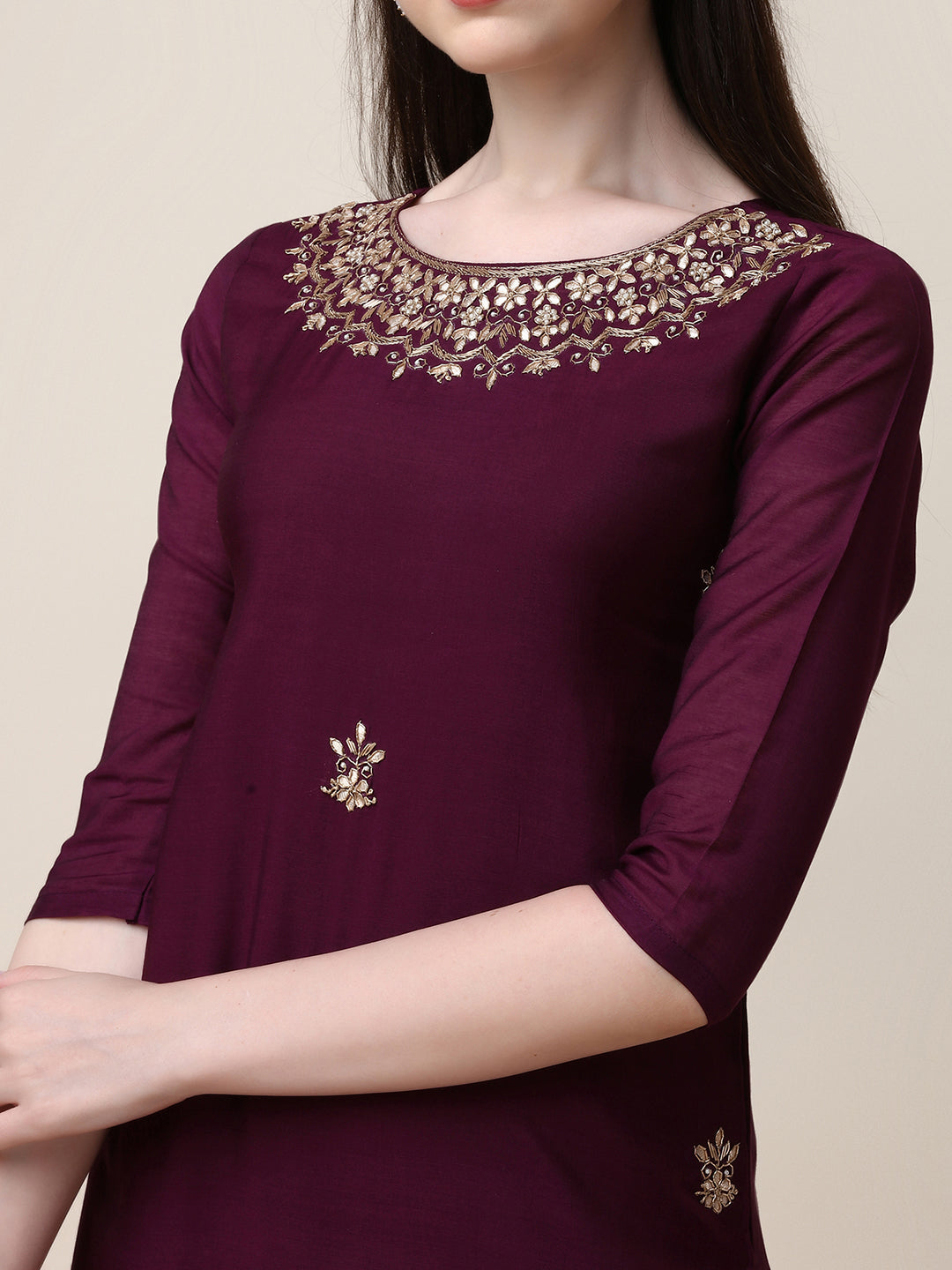 Hand Embroidered Kurta With Pant And Dupatta Set, Multicolor - Hiral Fashion