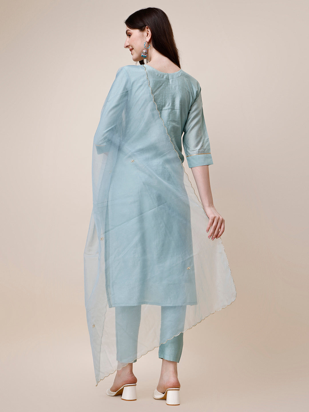 Hand Embroidered Kurta With Pant And Dupatta Set, Multicolor - Hiral Fashion