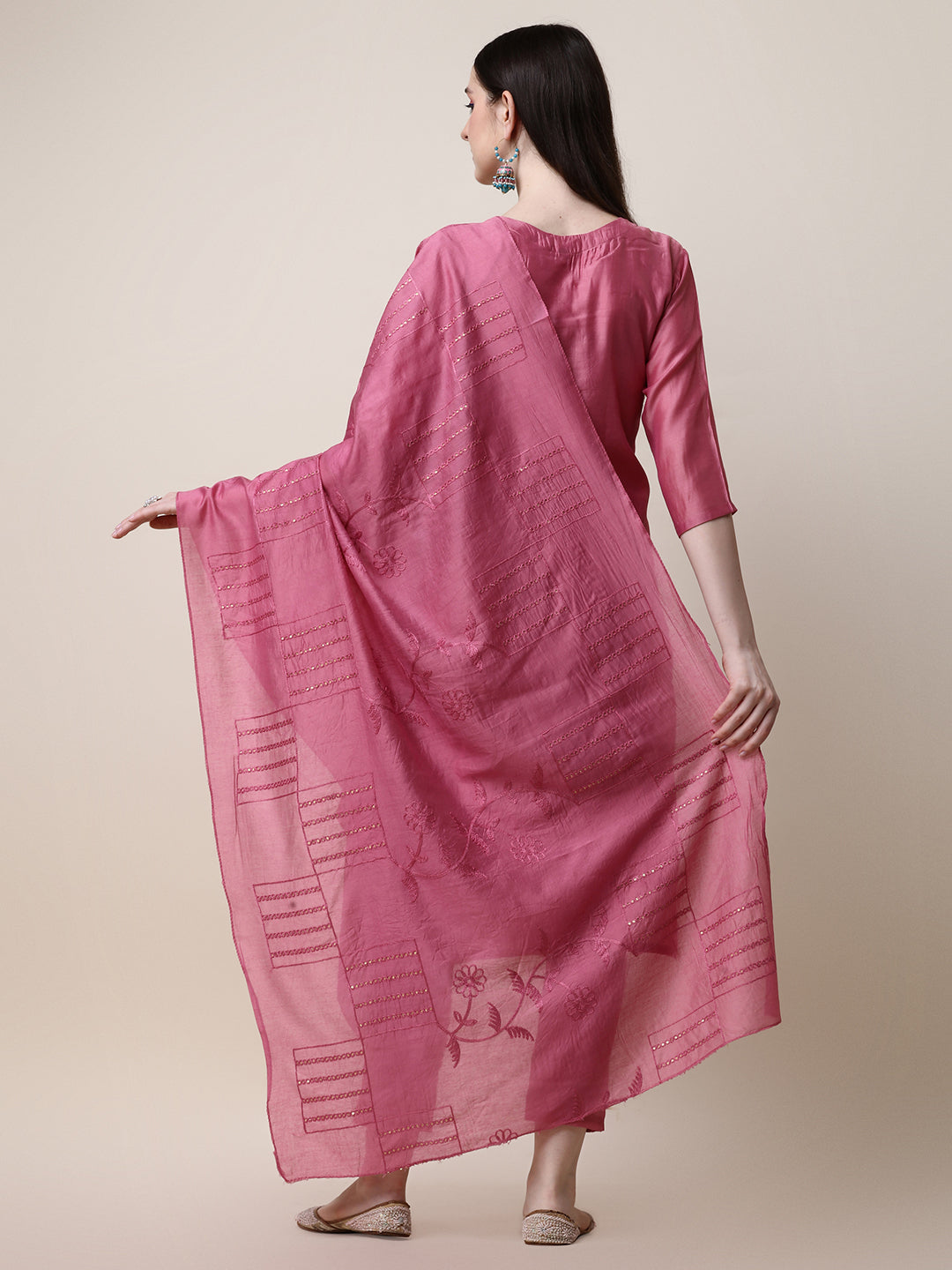 Embroidered Pink Kurta With Pant And Dupatta Set, Multicolor - Hiral Fashion