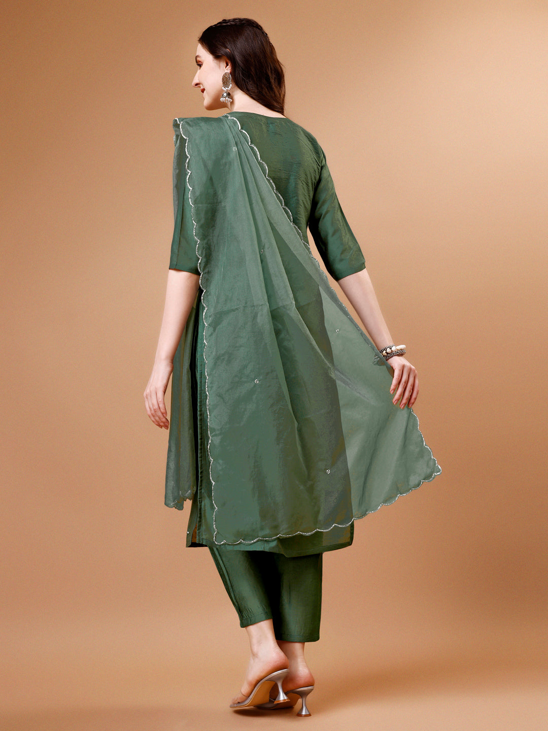Hand Beads Embroidered Kurta With Pant & Dupatta, Multicolor - Hiral Fashion
