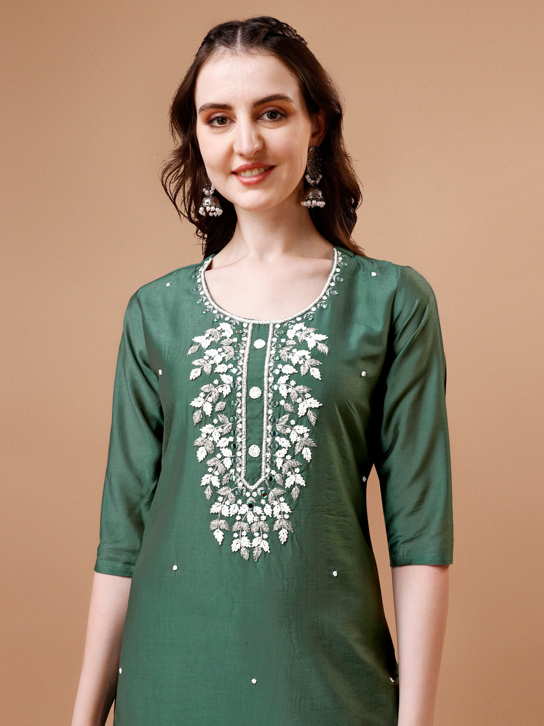 Hand Beads Embroidered Kurta With Pant & Dupatta, Multicolor - Hiral Fashion