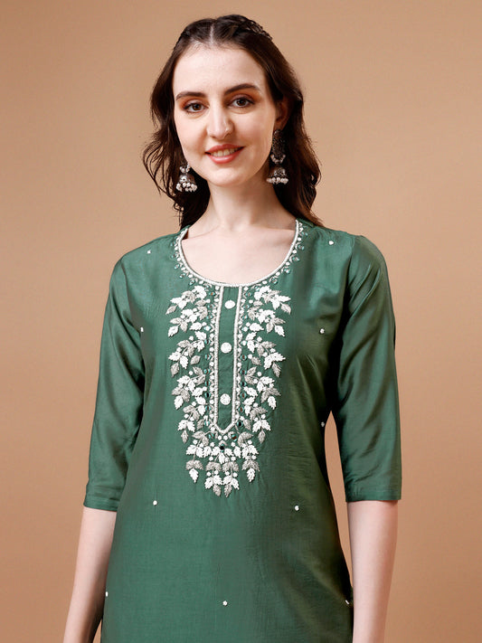 Hand Beads Embroidered Kurta With Pant & Dupatta, Multicolor - Hiral Fashion