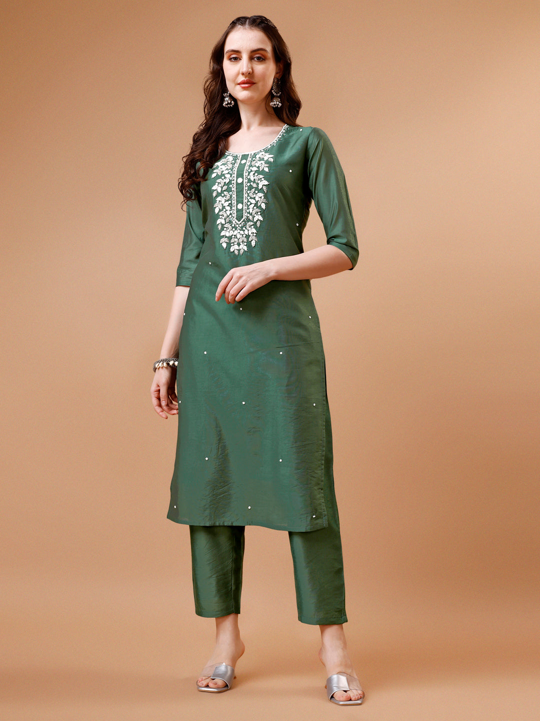 Hand Beads Embroidered Kurta With Pant & Dupatta, Multicolor - Hiral Fashion